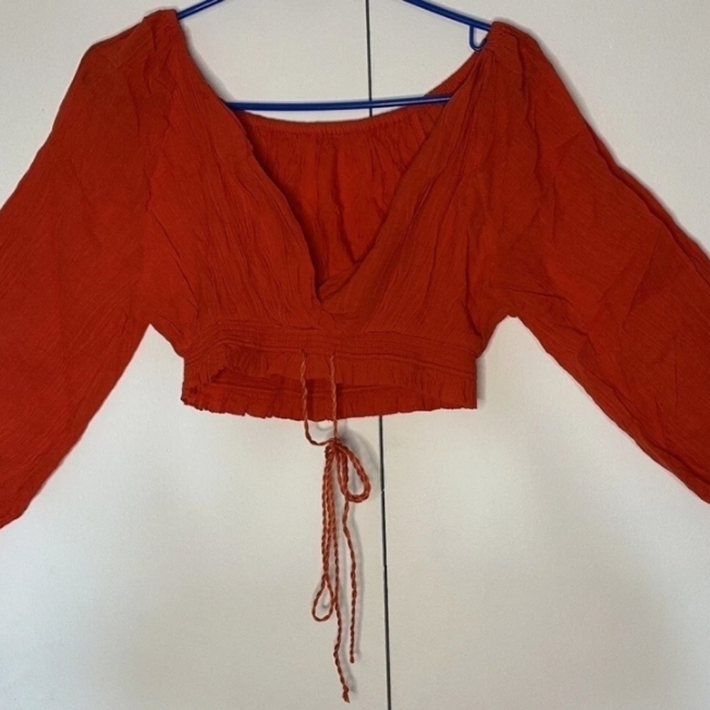 Free People Orange Off-Shoulder Crop Top Size XS/S